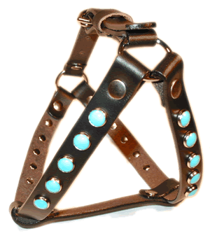 犬用【本革】手染めstudsリード＆ハーネス2点SET！turquoise 犬の首輪,ハーネス